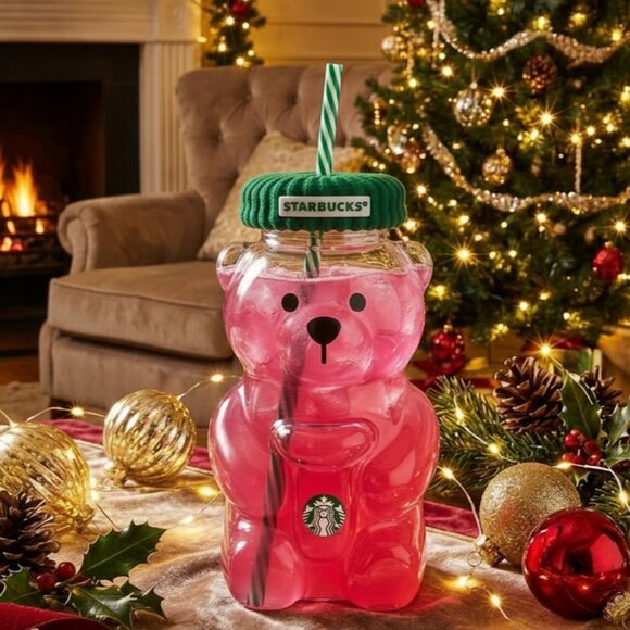 Starbucks Bearista Glass Cold Bear Shaped Cup With Straw New NIB Fast Ship!